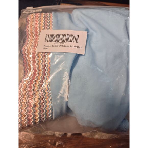 Zuvebamyo Women Size Medium Blue High Waisted 2 Pc Tummy Control Bikini Set S1 - Picture 8 of 8